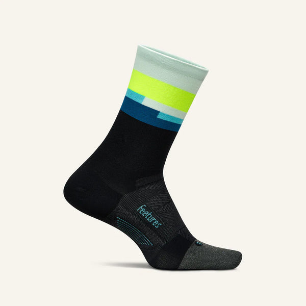 Feetures - Elite Ultra Light Mini Crew - Bayside Black - Zwart-Blauw-Geel