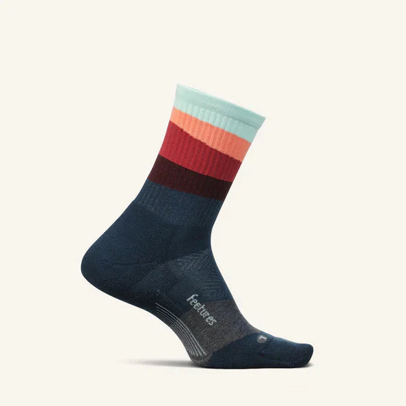 Feetures - Trail Max Cushion Mini Crew Ascent Navy - Blauw-Rood-Groen