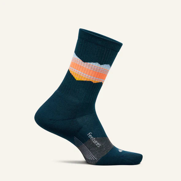 Feetures - Trail Max Cushion Mini Crew - Table Rock Navy - Blauw-Oranje-Groen