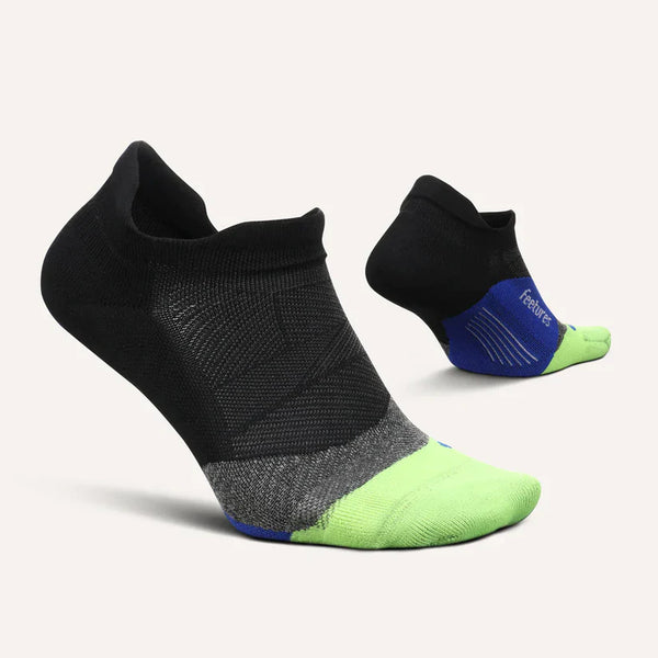Feetures - Elite Light Cushion No Show Tab - Black Neon - Zwart-Blauw-Groen