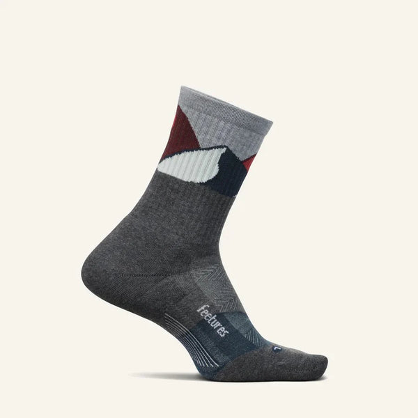Feetures - Trail Max Cushion Mini Crew Gray Summit - Grijs-Blauw-Rood