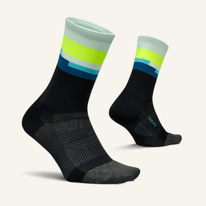 Feetures - Elite Ultra Light Mini Crew - Bayside Black - Zwart-Blauw-Geel
