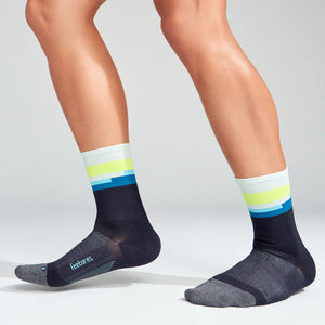 Feetures - Elite Ultra Light Mini Crew - Bayside Black - Zwart-Blauw-Geel