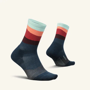 Feetures - Trail Max Cushion Mini Crew Ascent Navy - Blauw-Rood-Groen